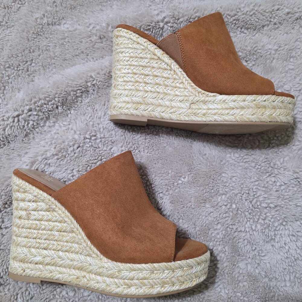 Just Fab Wedge Espadrille Brown Peep-Toe Sandals